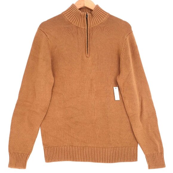 NWT Goodthreads Mens 100% Cotton Half-Zip Sweater S Brown Old Money  Preppy - Picture 1 of 9